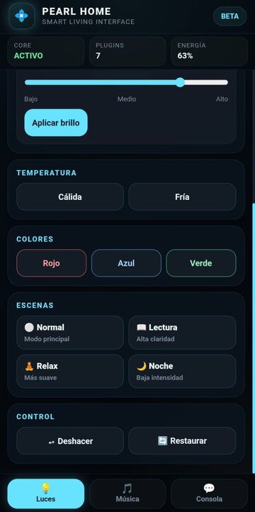 Pantalla de escenas de PEARL HOME